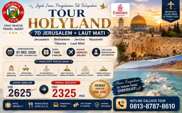 Tour Holyland 7D Jerusalem + Laut Mati