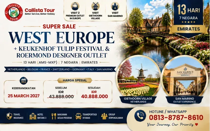 Tour Eropa Murah 13D West Europe Tulip Keukenhof Festival