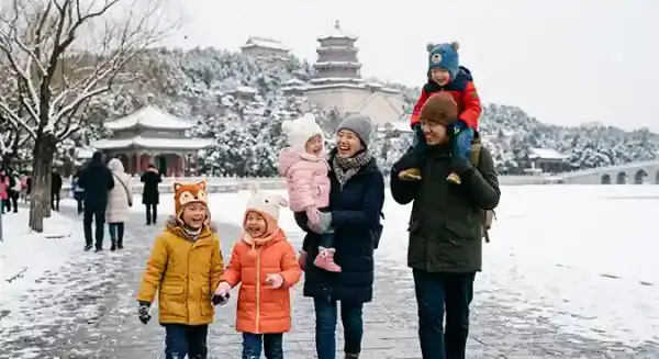 Pasangan bahagia tertawa candid di Kuil Surga, Beijing saat musim gugur romantis