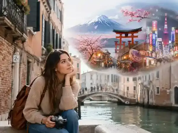 Traveler di Venice Italia membayangkan paket tour Jepang 2027, Mount Fuji, sakura dan Tokyo