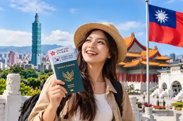 Visa Taiwan untuk WNI di Taipei, Taiwan dengan Taipei 101 dan paspor Indonesia