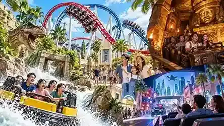 Wahana Universal Studios Singapore di Sentosa dengan roller coaster dan atraksi keluarga